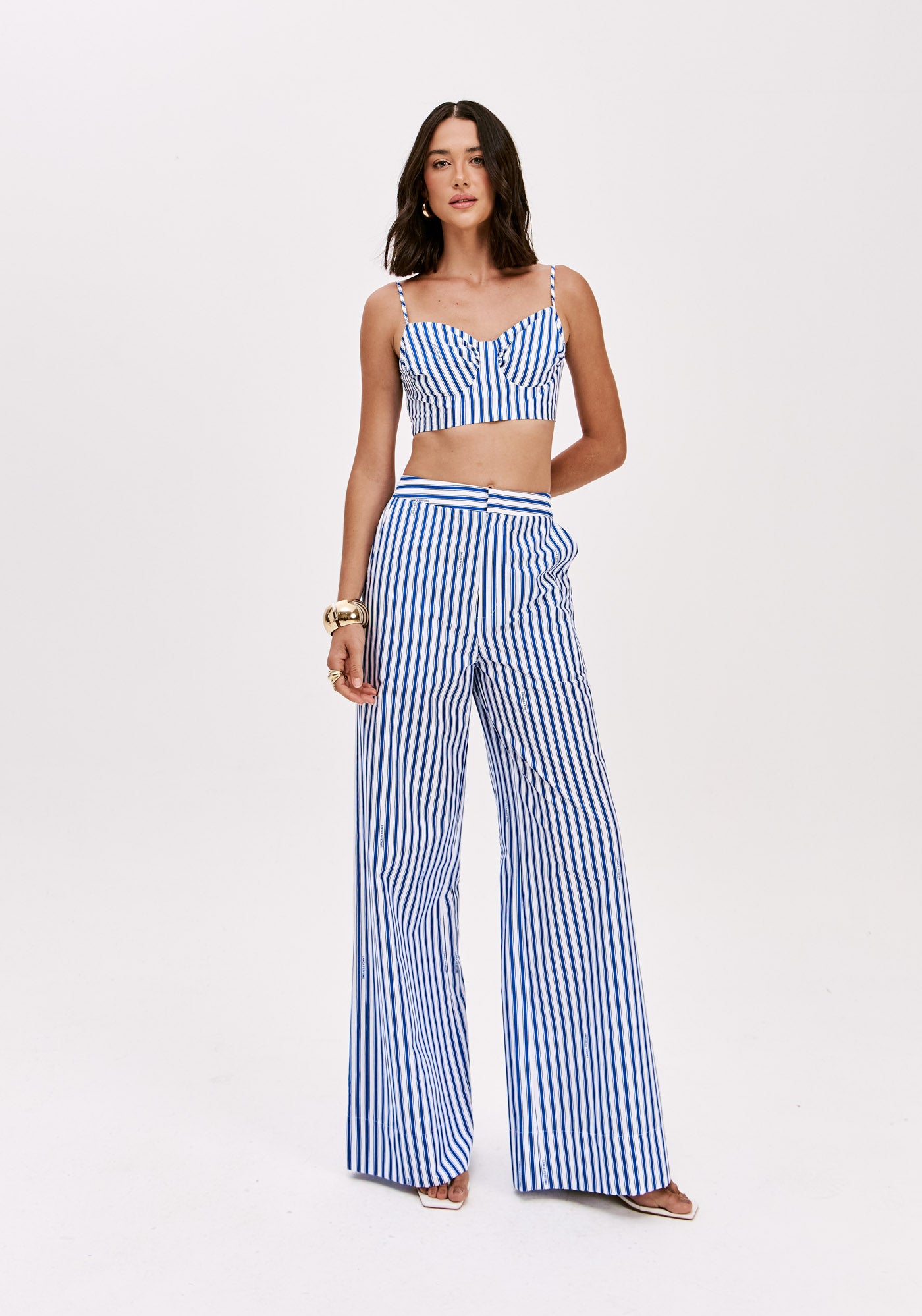 Calças de alfaiataria risca de giz de cintura subida Lança Perfume