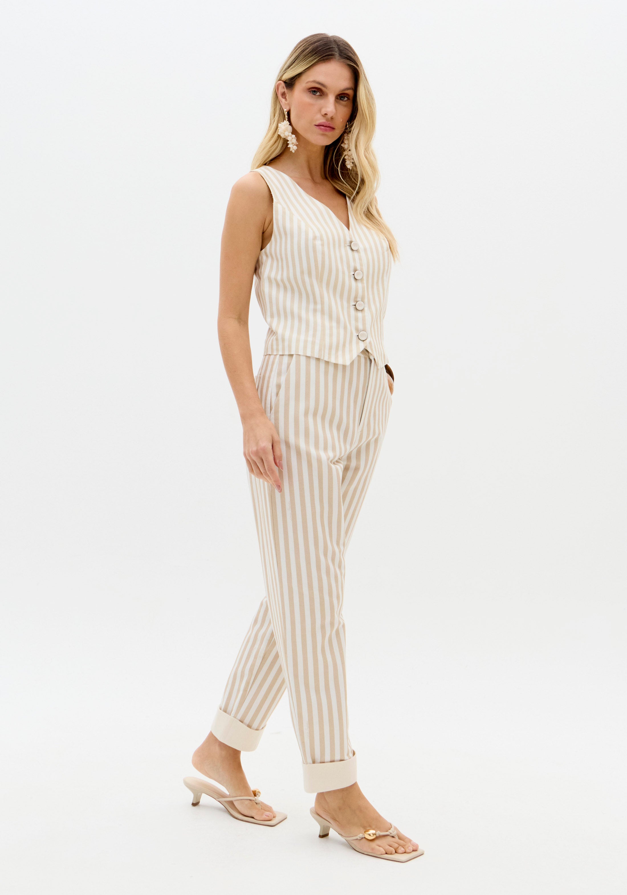 High-Waisted Striped Baggy Trousers Lança Perfume