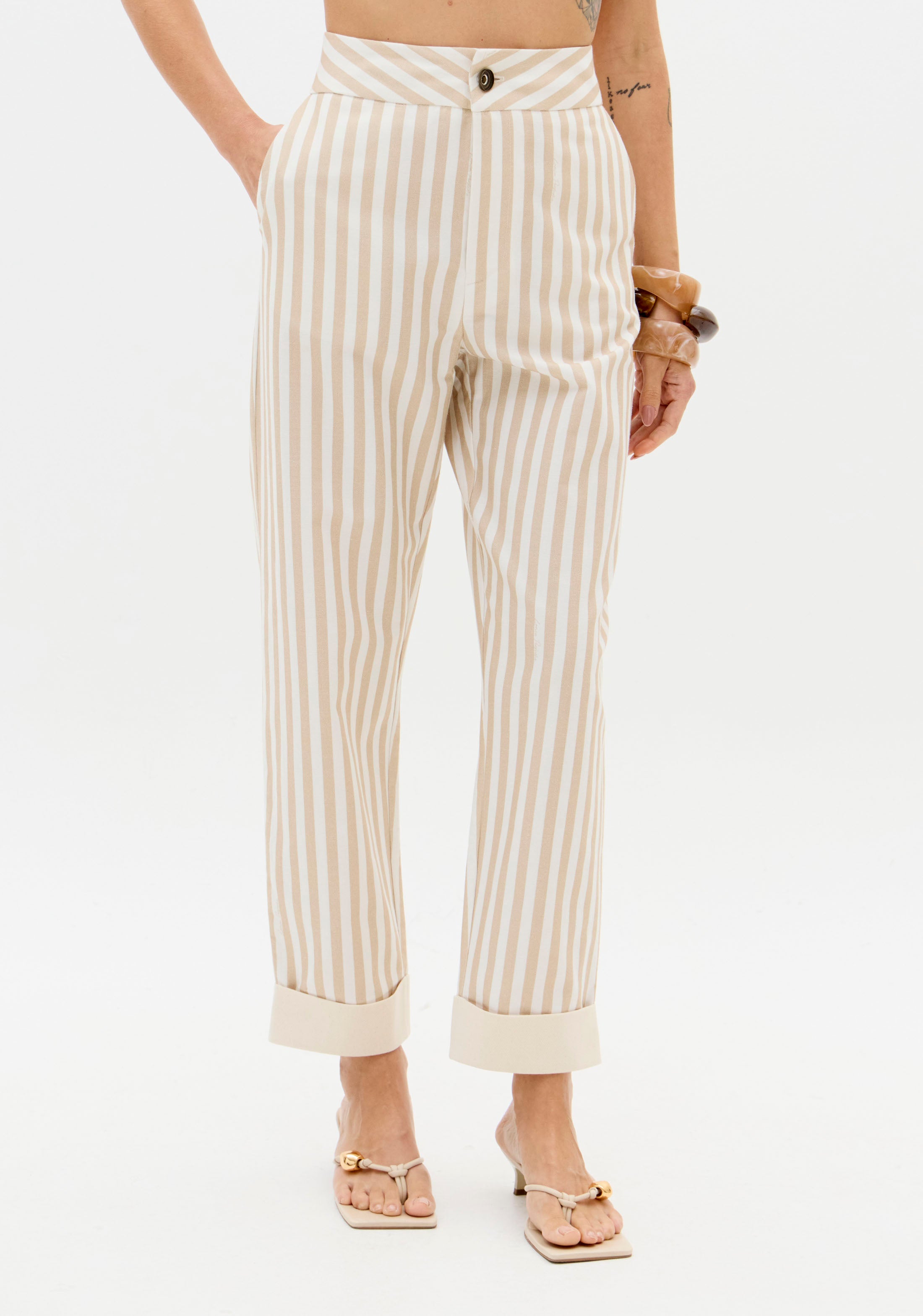 High-Waisted Striped Baggy Trousers Lança Perfume