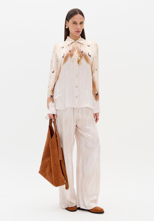 High-Waisted Elastic Satin Wide-Leg Trousers Lança Perfume