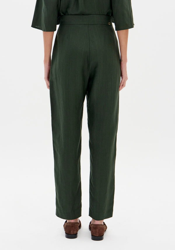 Dark Green High-Waisted Carrot Linen-Blend Trousers Lança Perfume