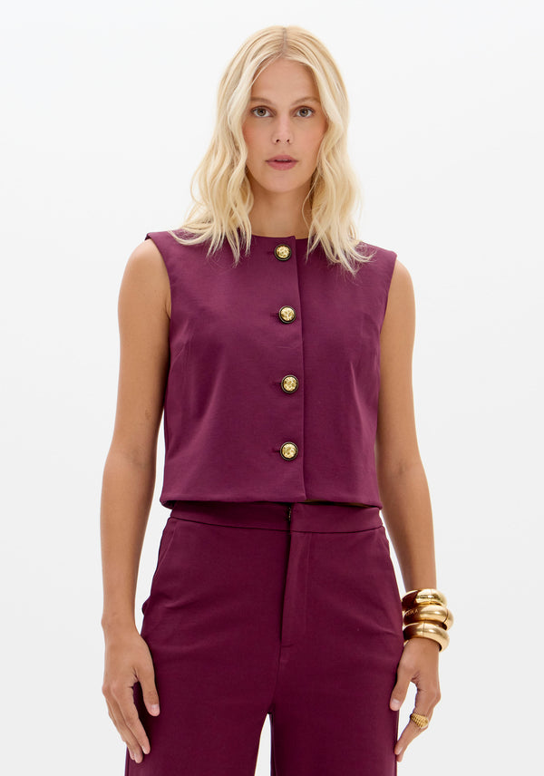 Cropped Button-Front Heavy-Knit Vest Lança Perfume