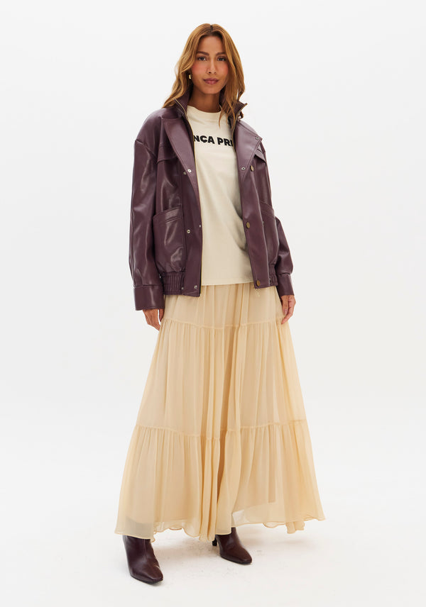 Oversized Faux-Leather Zip-Front Jacket Lança Perfume