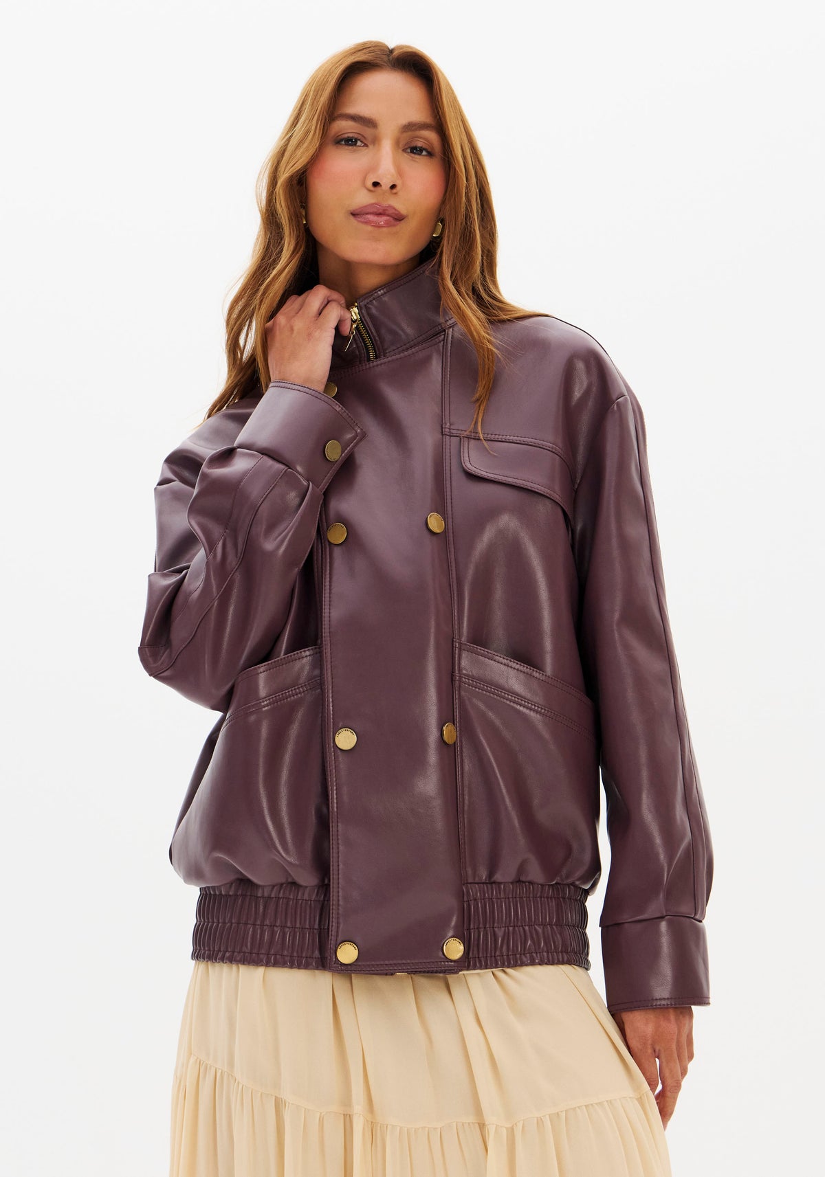 Oversized Faux-Leather Zip-Front Jacket Lança Perfume
