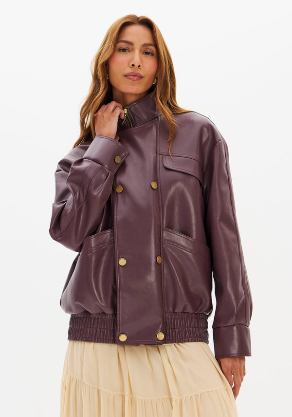 Oversized Faux-Leather Zip-Front Jacket Lança Perfume