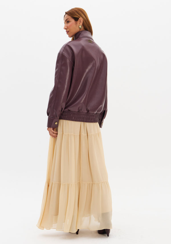 Oversized Faux-Leather Zip-Front Jacket Lança Perfume