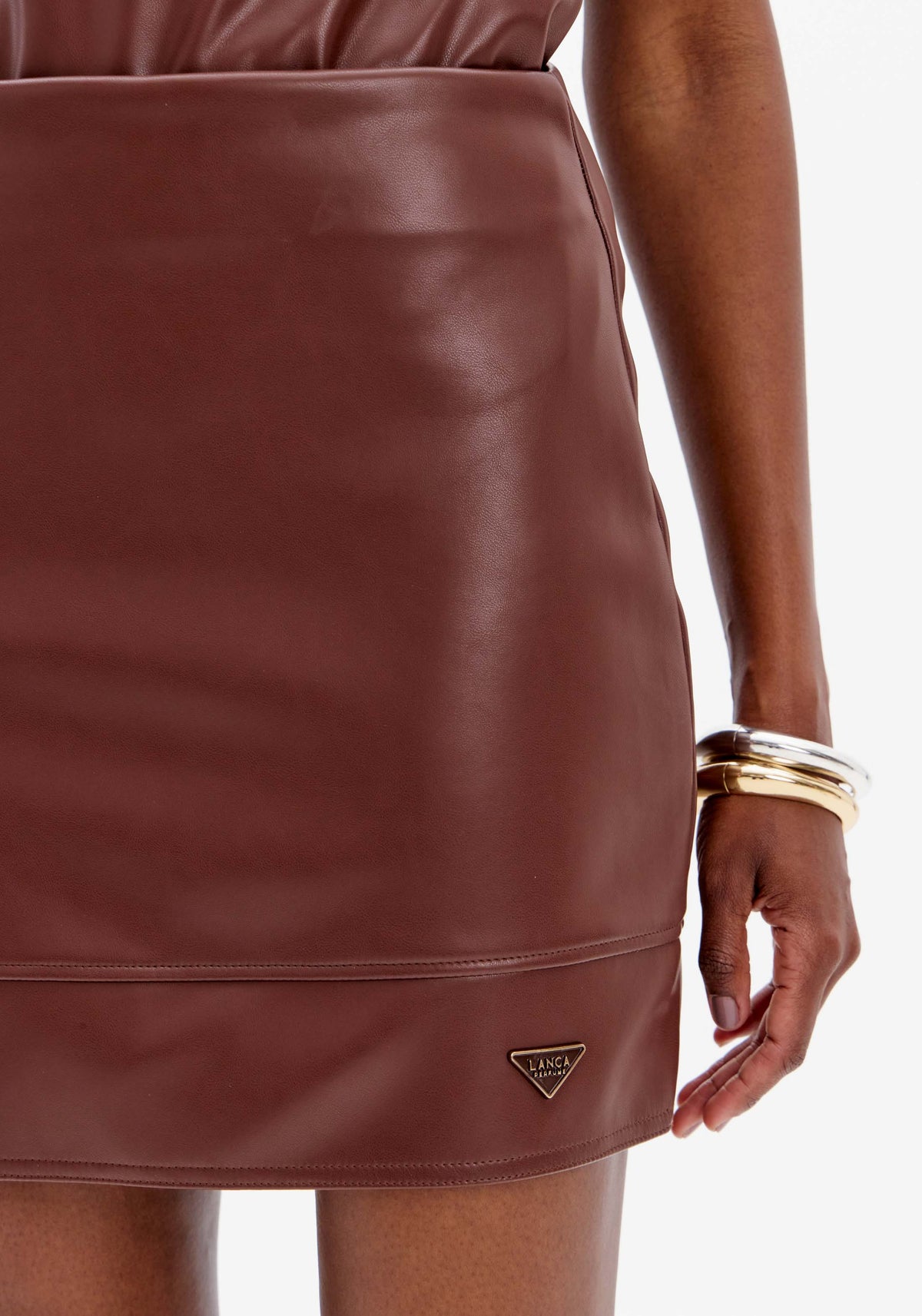Structured Faux Leather Mini Skirt Lança Perfume