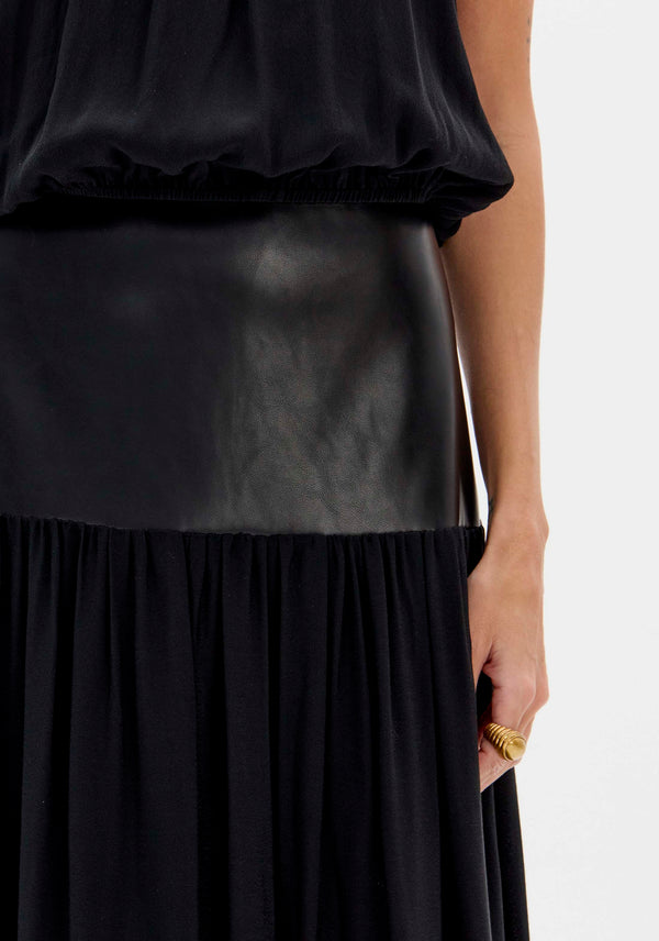 Black A-Line Maxi Skirt with PU Waistband Lança Perfume