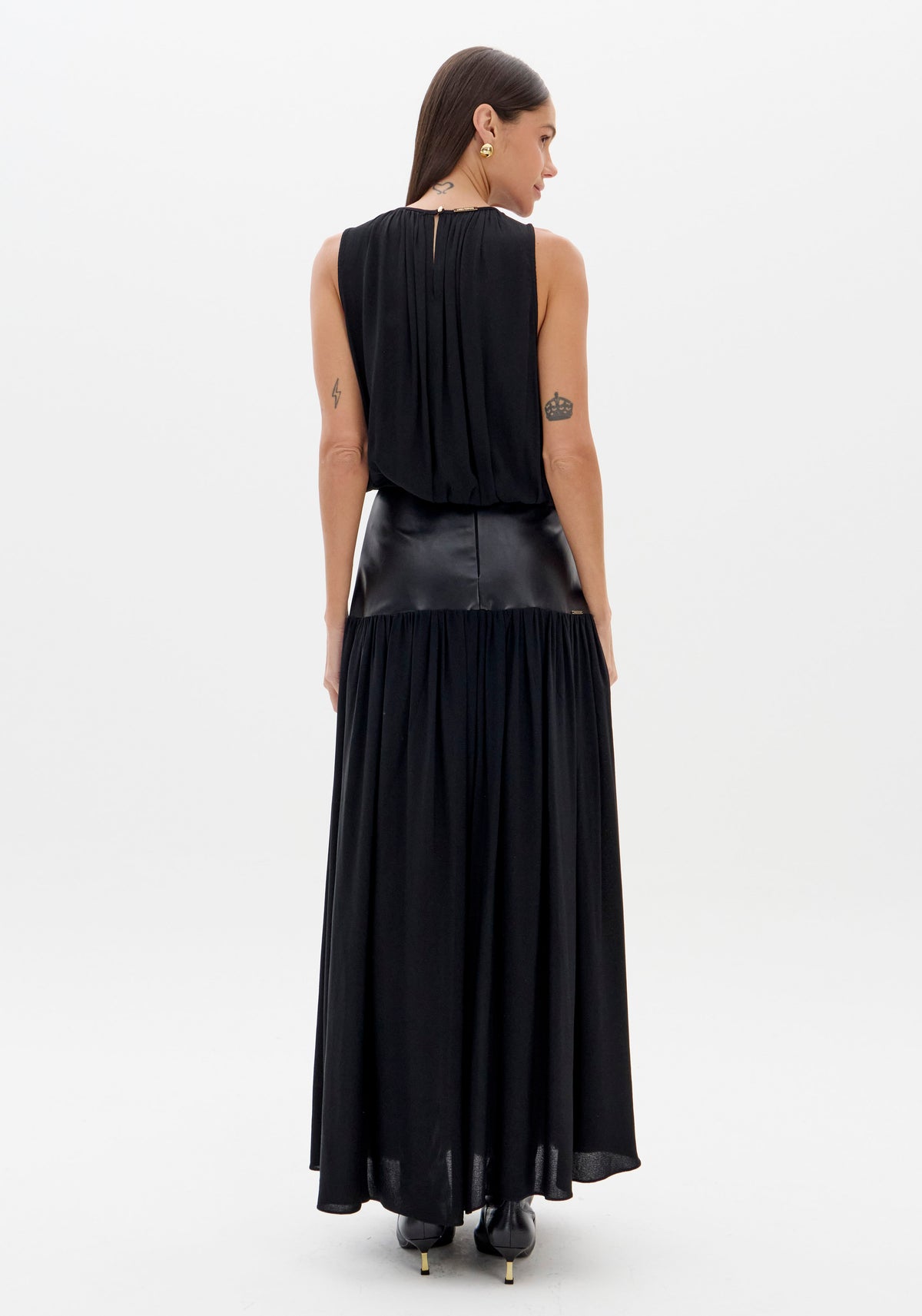 Black Sleeveless Ruched Blouse Lança Perfume