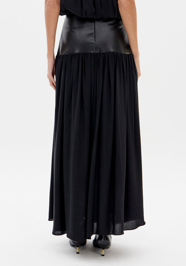 Black A-Line Maxi Skirt with PU Waistband Lança Perfume