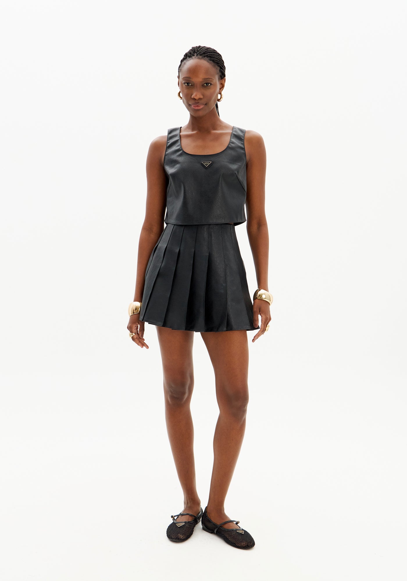 Pleated Faux Leather Mini skirt/Skort Lança Perfume
