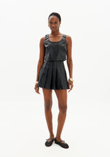 Pleated Faux Leather Mini skirt/Skort Lança Perfume