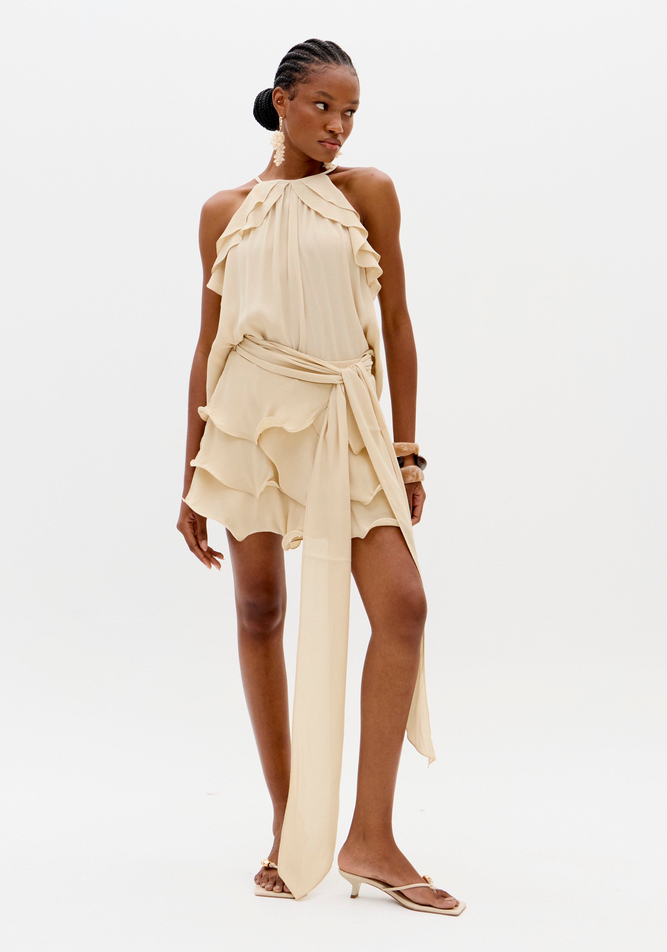 Ruffle Hem Loose Shorts with Tie Waist Lança Perfume