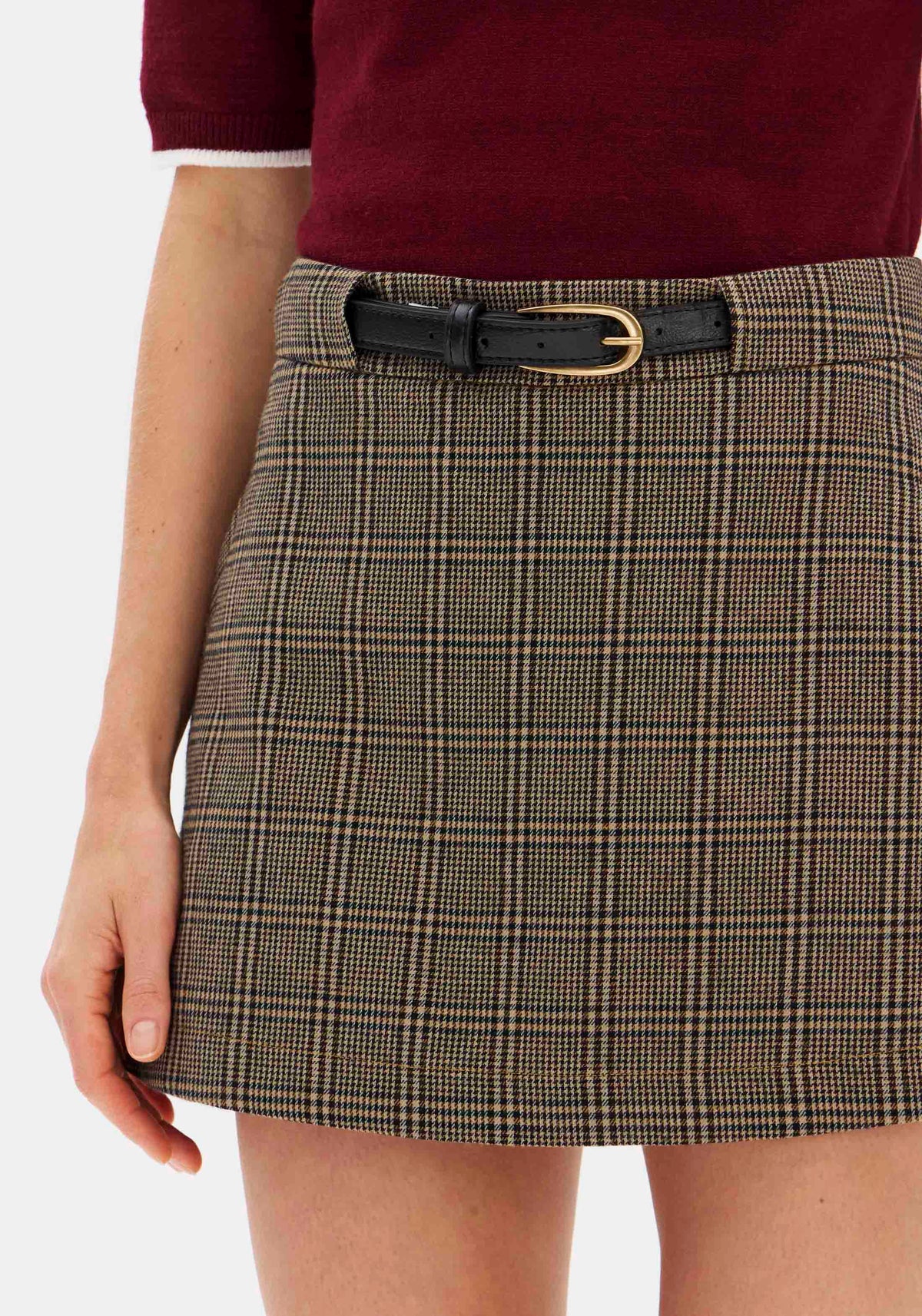 Checked Mid-Rise Shorts with Belt Lança Perfume
