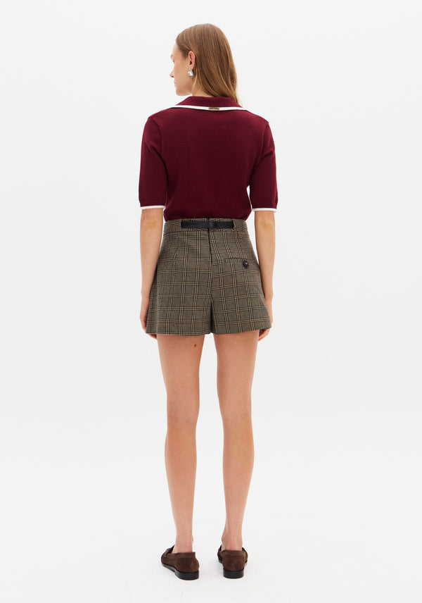 Checked Mid-Rise Shorts with Belt Lança Perfume