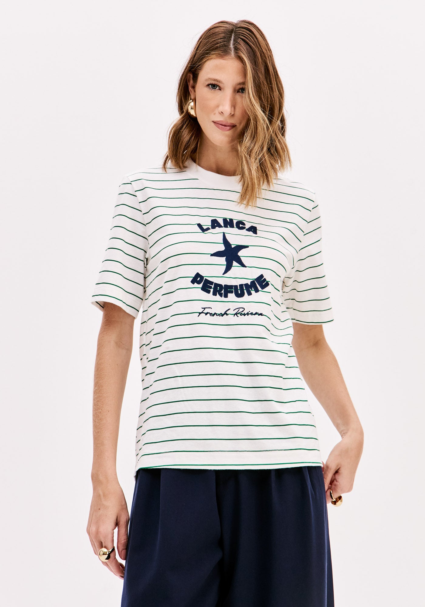 Short-Sleeved T-shirt with Front Embroidery Lança Perfume