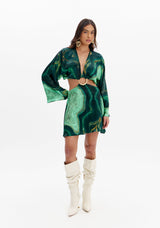 Printed Mini Dress with Ring Detail and Long Sleeves Lança Perfume