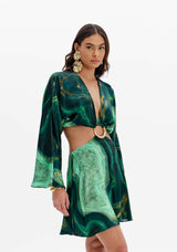 Printed Mini Dress with Ring Detail and Long Sleeves Lança Perfume