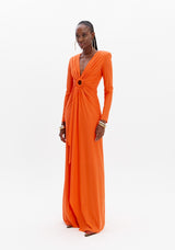 Draped Long Dress with V-Neckline and Ring Detail Lança Perfume