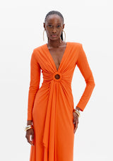 Draped Long Dress with V-Neckline and Ring Detail Lança Perfume