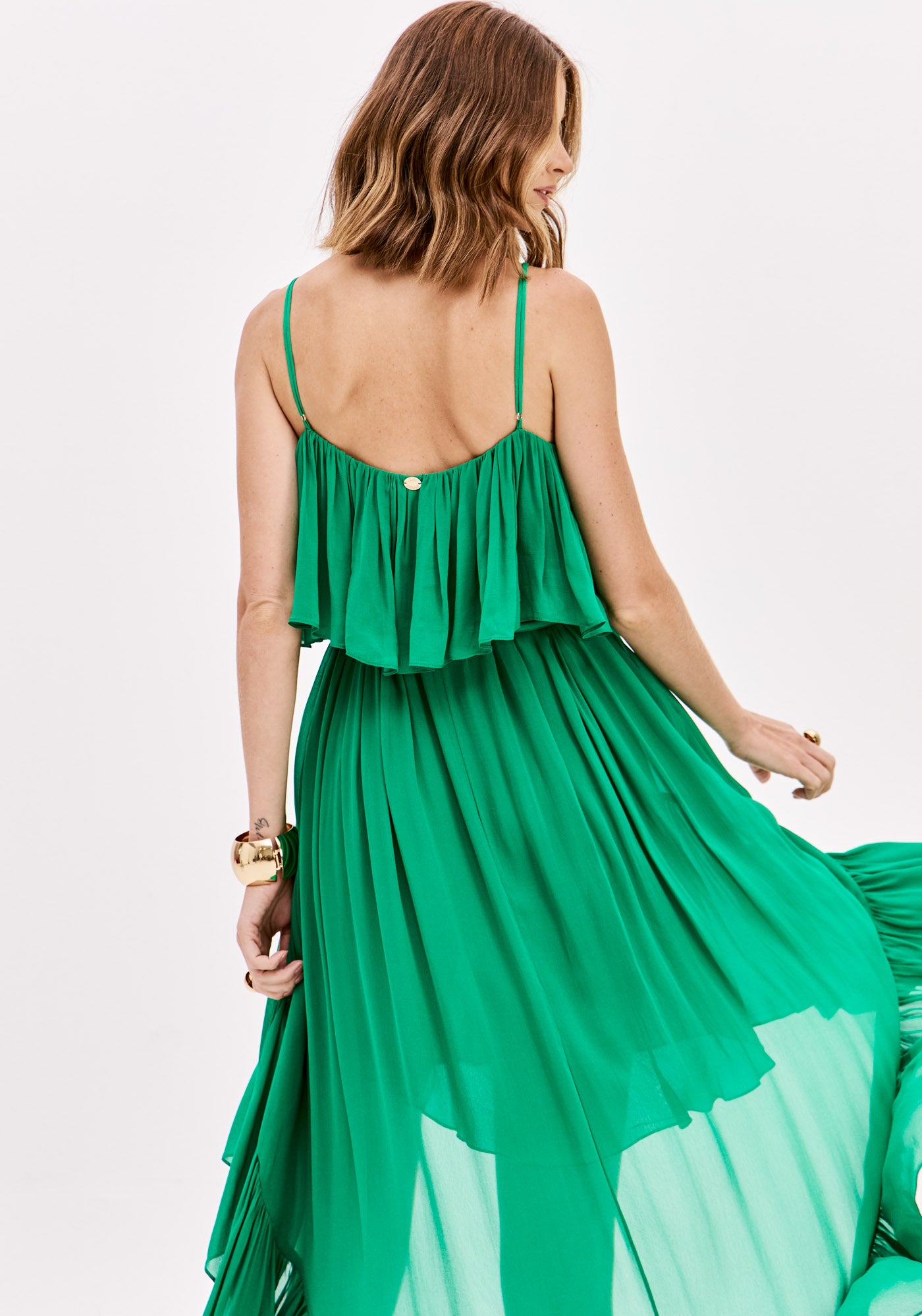 Vestido mullet em chiffon com alças finas Lança Perfume