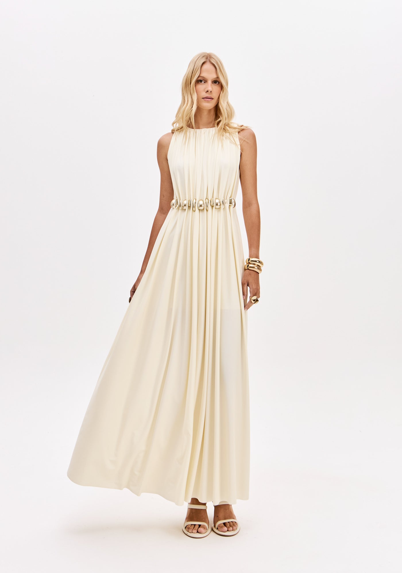 Vestido Super Midi com Cordão e Ferragens Lança Perfume