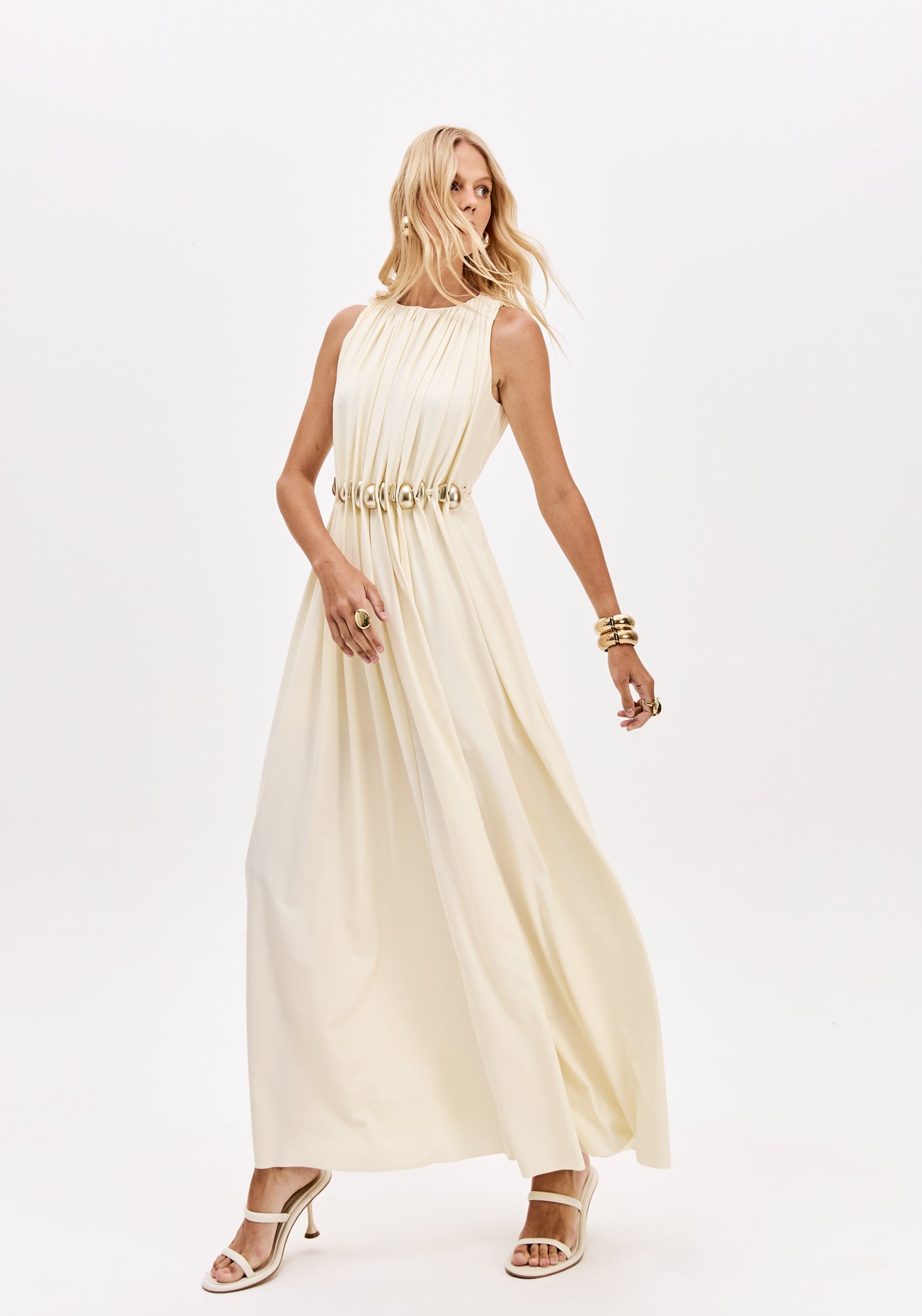 Vestido Super Midi com Cordão e Ferragens Lança Perfume