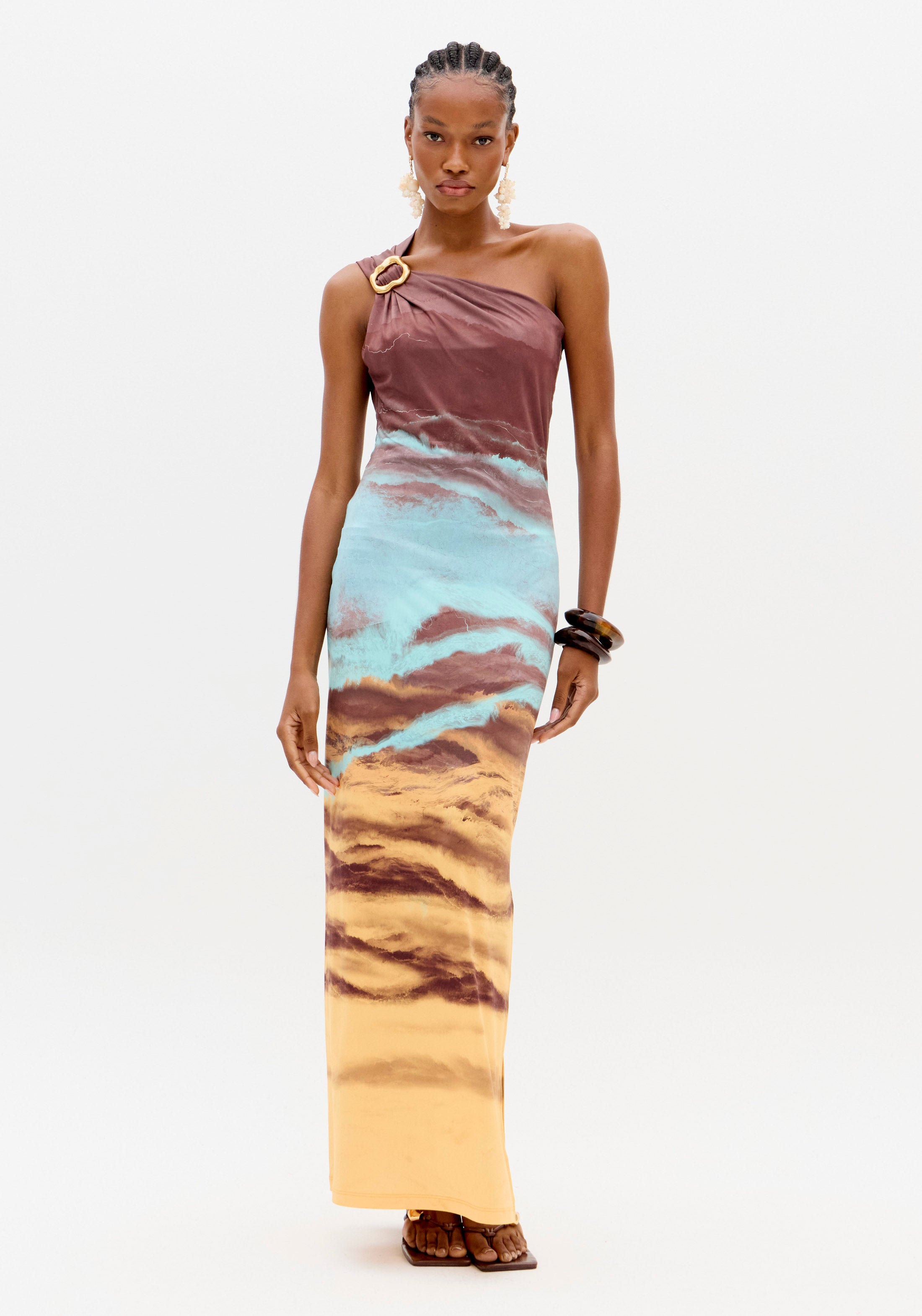 Vestido Maxi de Um Ombro Multicor Lança Perfume