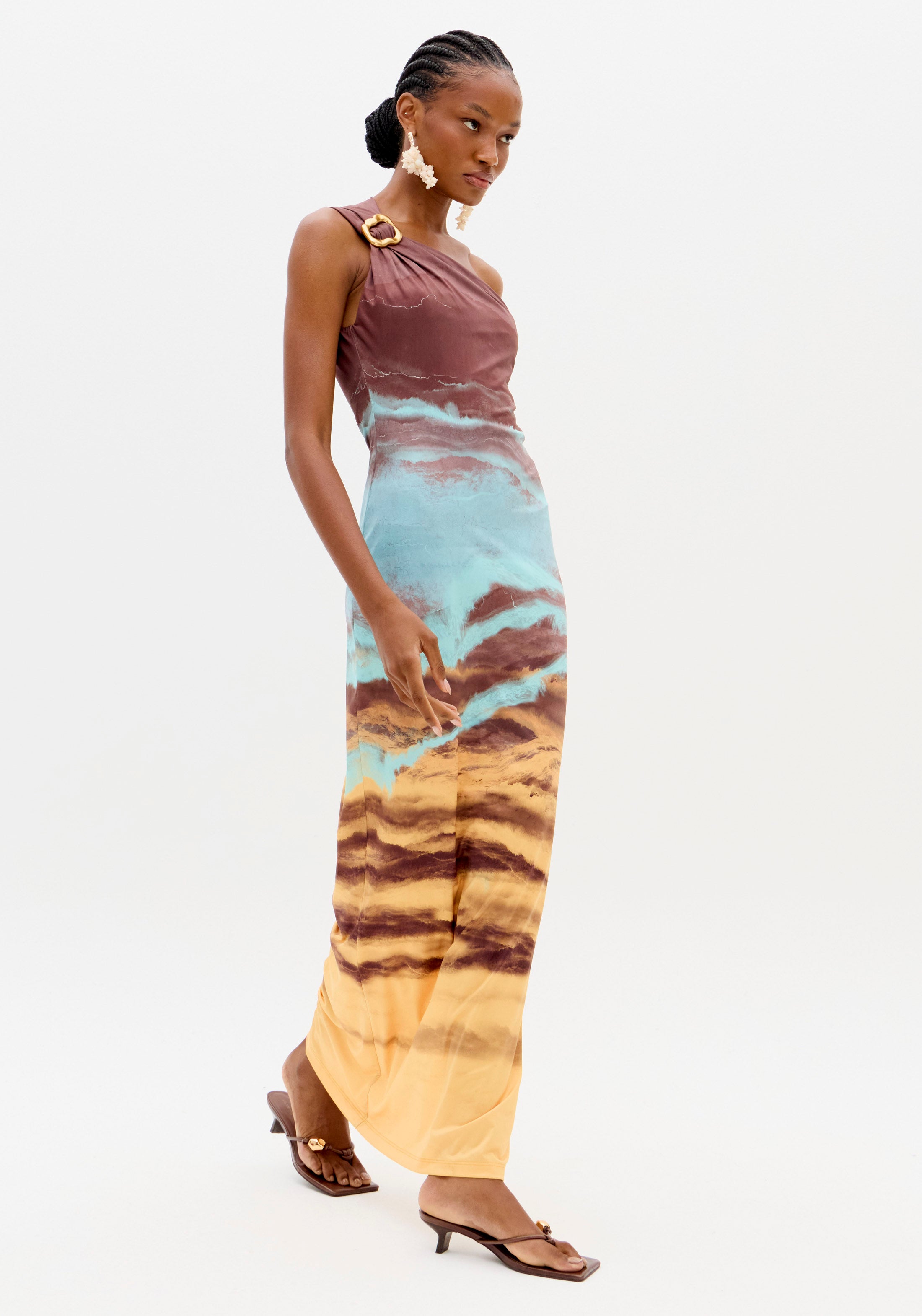 Vestido Maxi de Um Ombro Multicor Lança Perfume