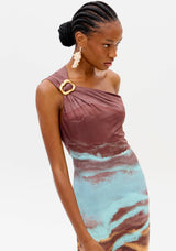 Vestido Maxi de Um Ombro Multicor Lança Perfume