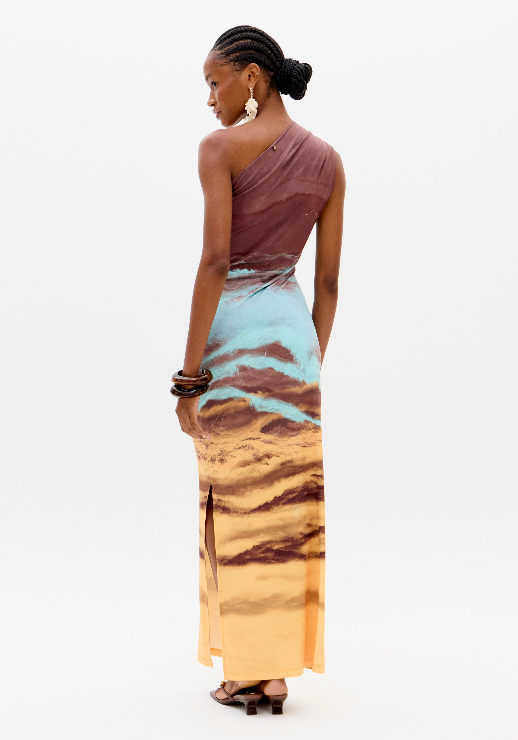 Vestido Maxi de Um Ombro Multicor Lança Perfume