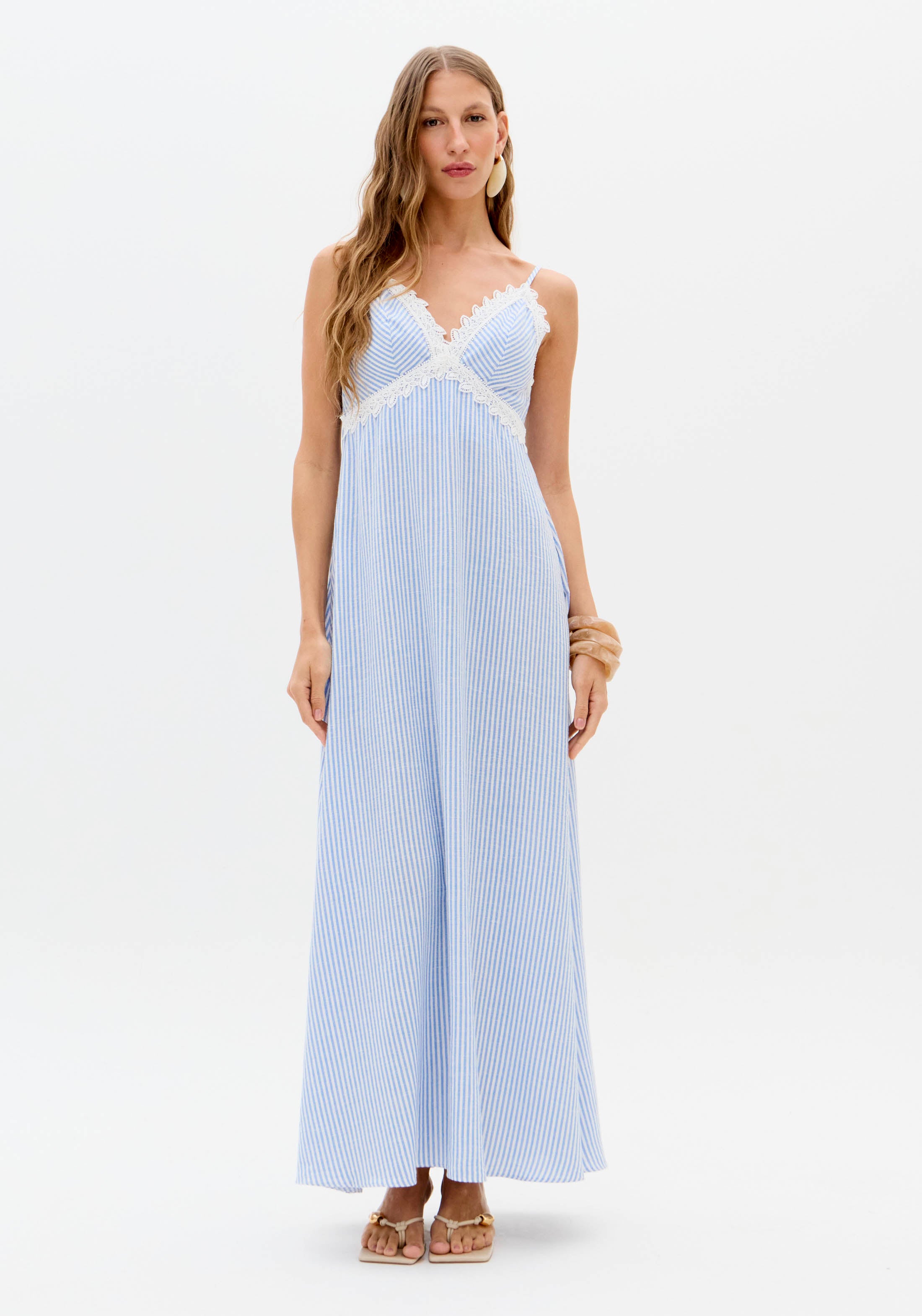 Embroidered V-Neck Super Midi Dress Lança Perfume