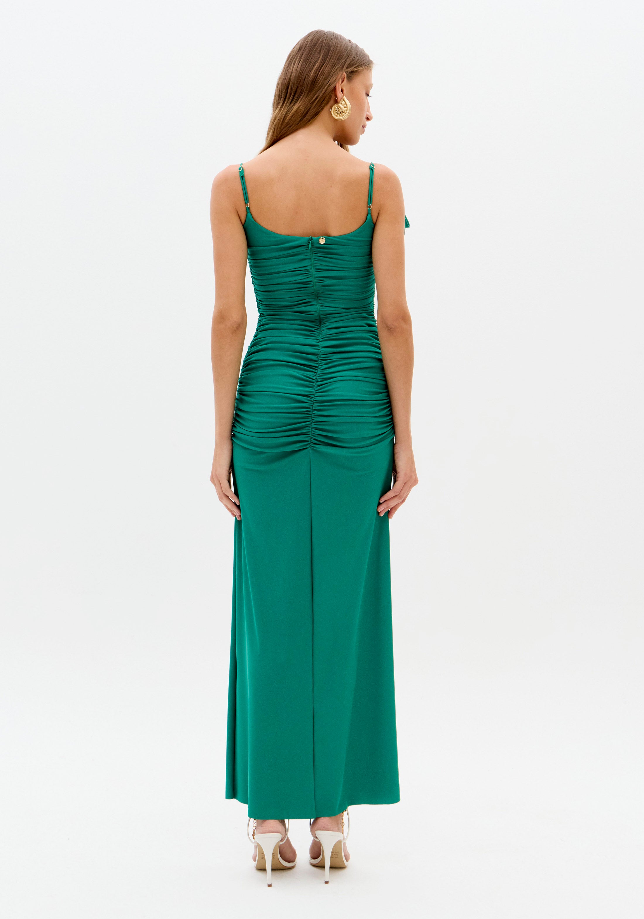 Vestido Super Midi com Folhos Lança Perfume