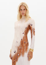 Vestido Lança Perfume Super Midi Gola Alta Manga Comprida