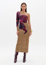 Vestido Super Midi Estampado de Um Ombro Só Lança Perfume