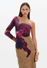 Vestido Super Midi Estampado de Um Ombro Só Lança Perfume