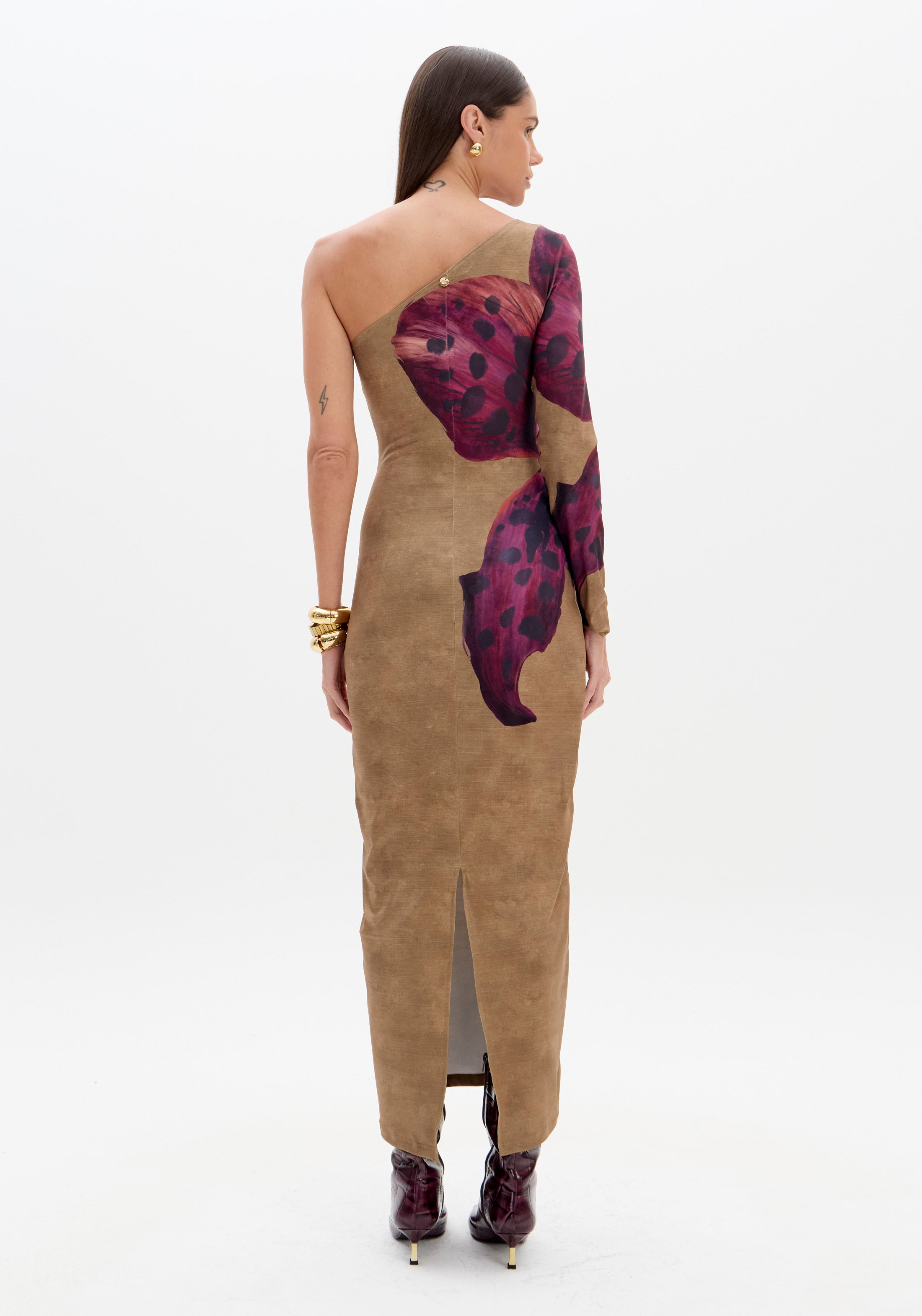Vestido Super Midi Estampado de Um Ombro Só Lança Perfume