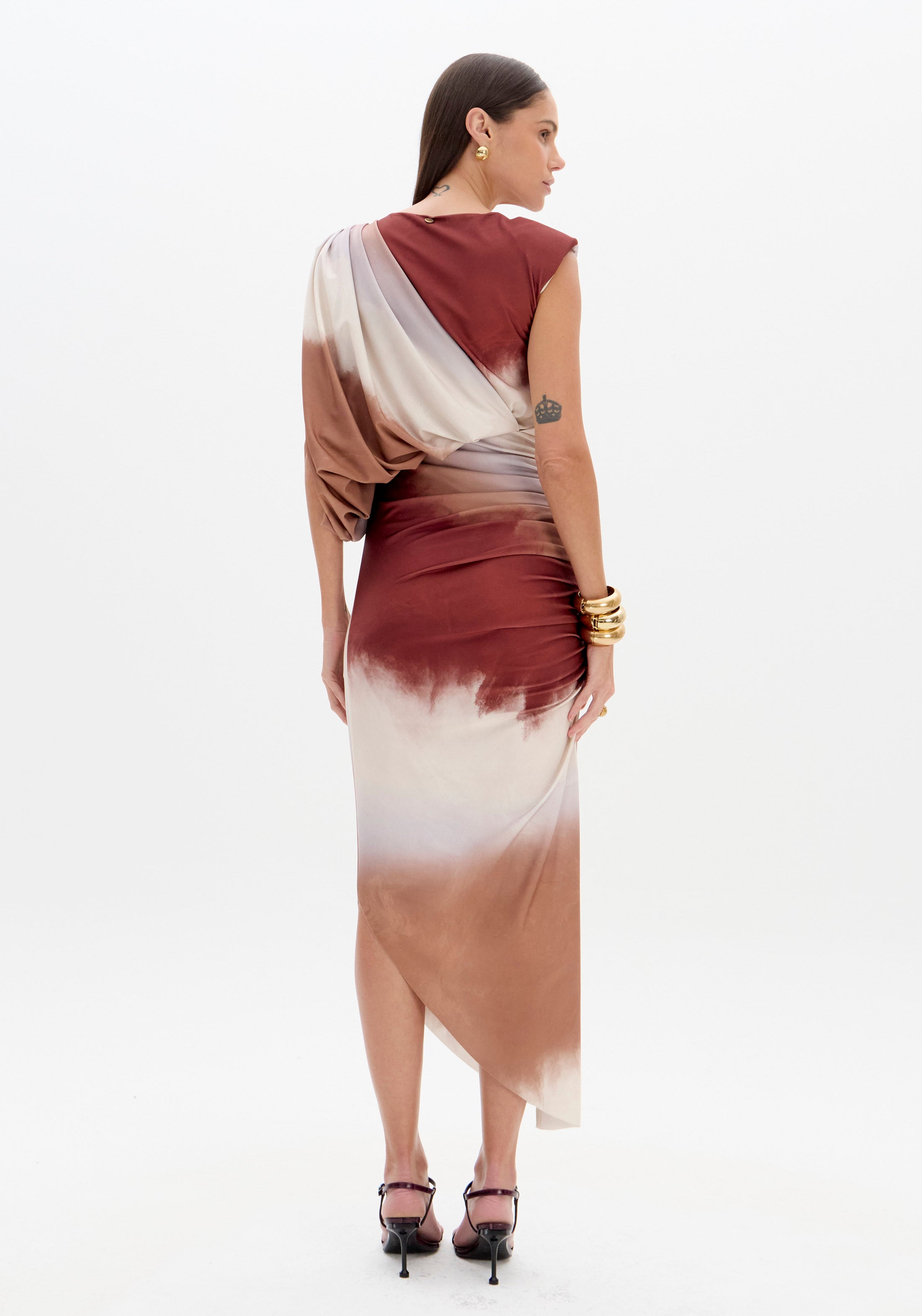 Vestido Super Midi Franzido Estampado Lança Perfume