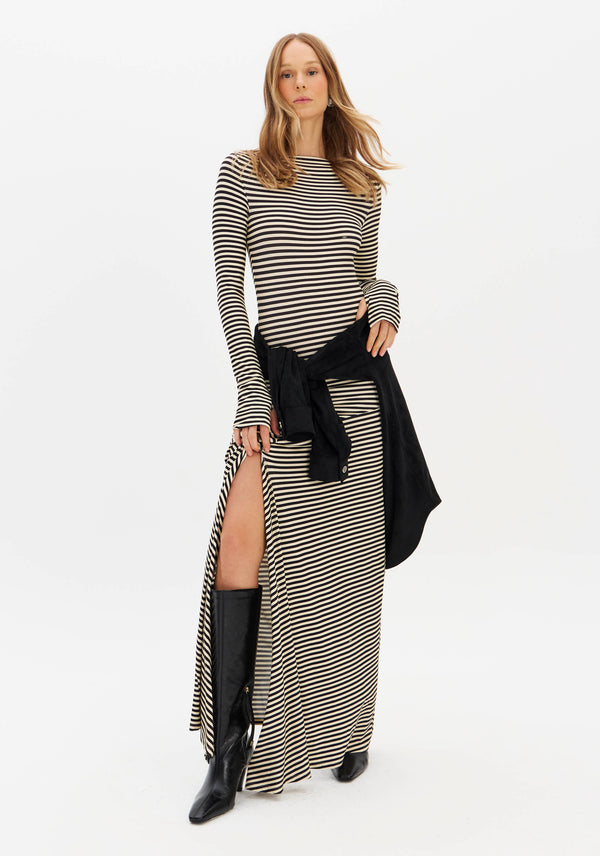 Long-Sleeve Asymmetric Stripe Super Midi Dress Lança Perfume
