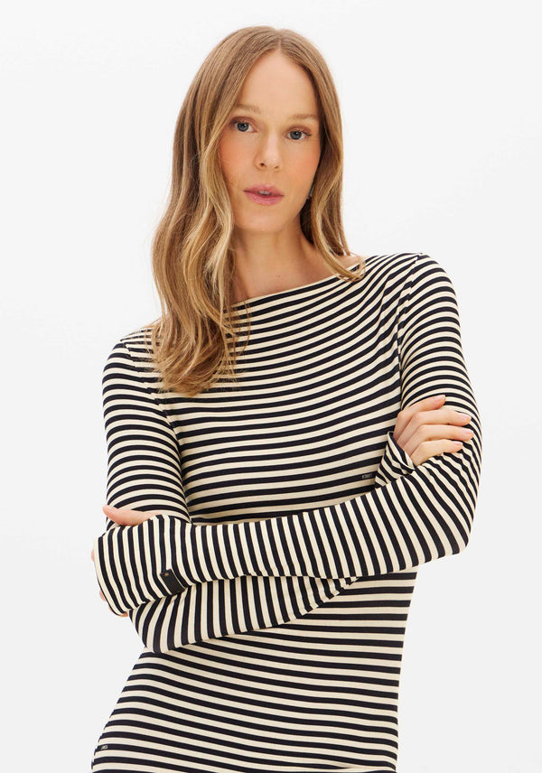 Long-Sleeve Asymmetric Stripe Super Midi Dress Lança Perfume