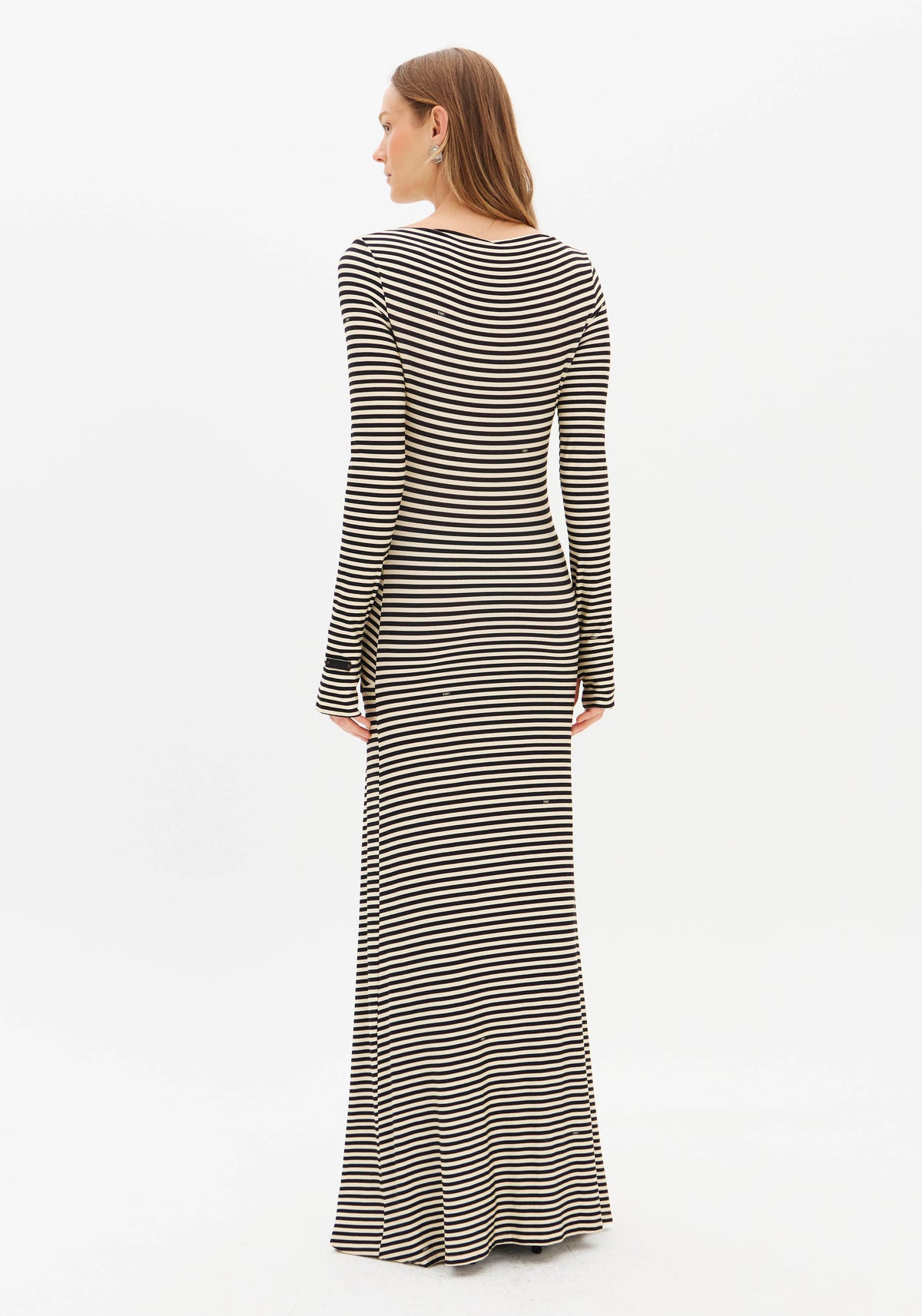 Long-Sleeve Asymmetric Stripe Super Midi Dress Lança Perfume