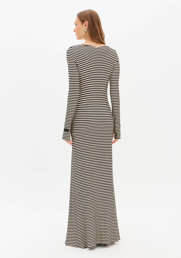 Long-Sleeve Asymmetric Stripe Super Midi Dress Lança Perfume