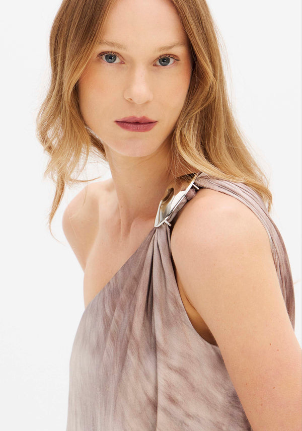 One-Shoulder Satin Maxi Dress with Metallic Detail Lança Perfume