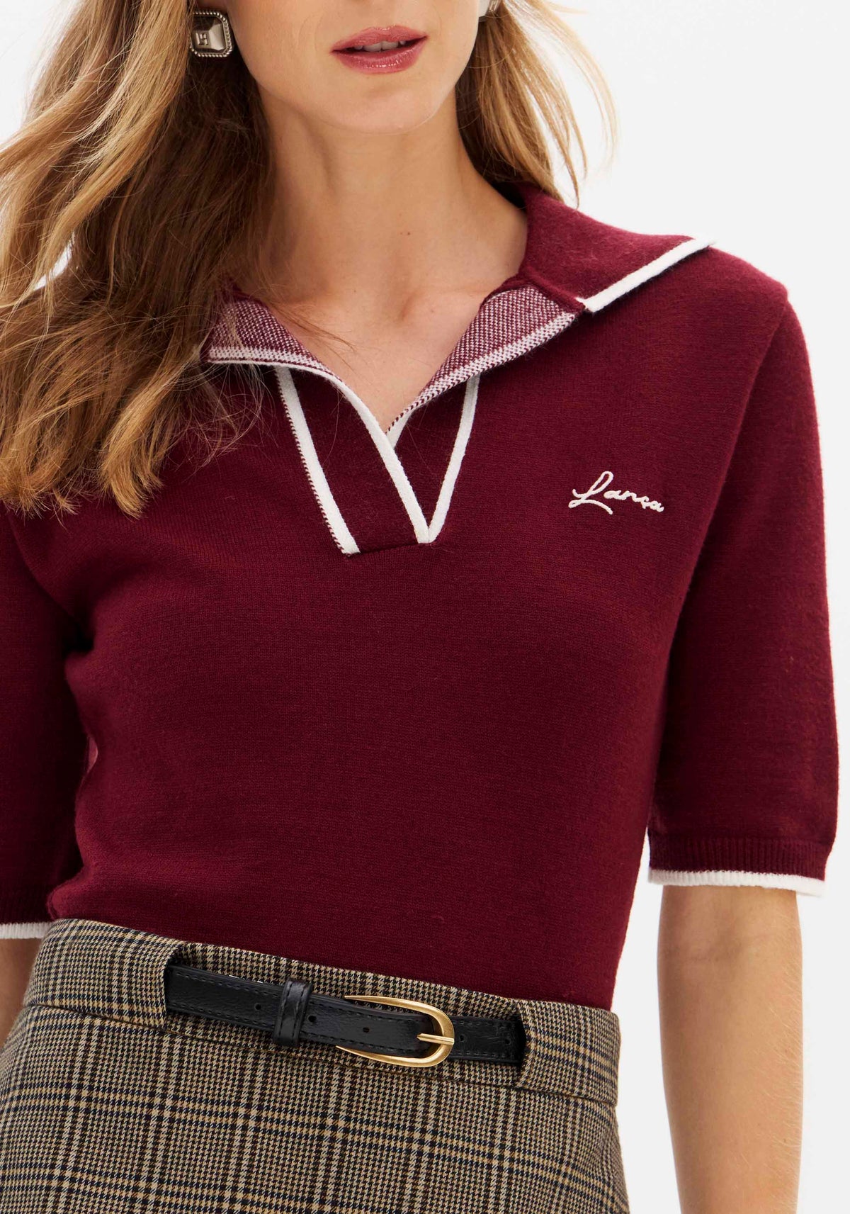 Lança Perfume Ribbed Knit Polo Top Lança Perfume
