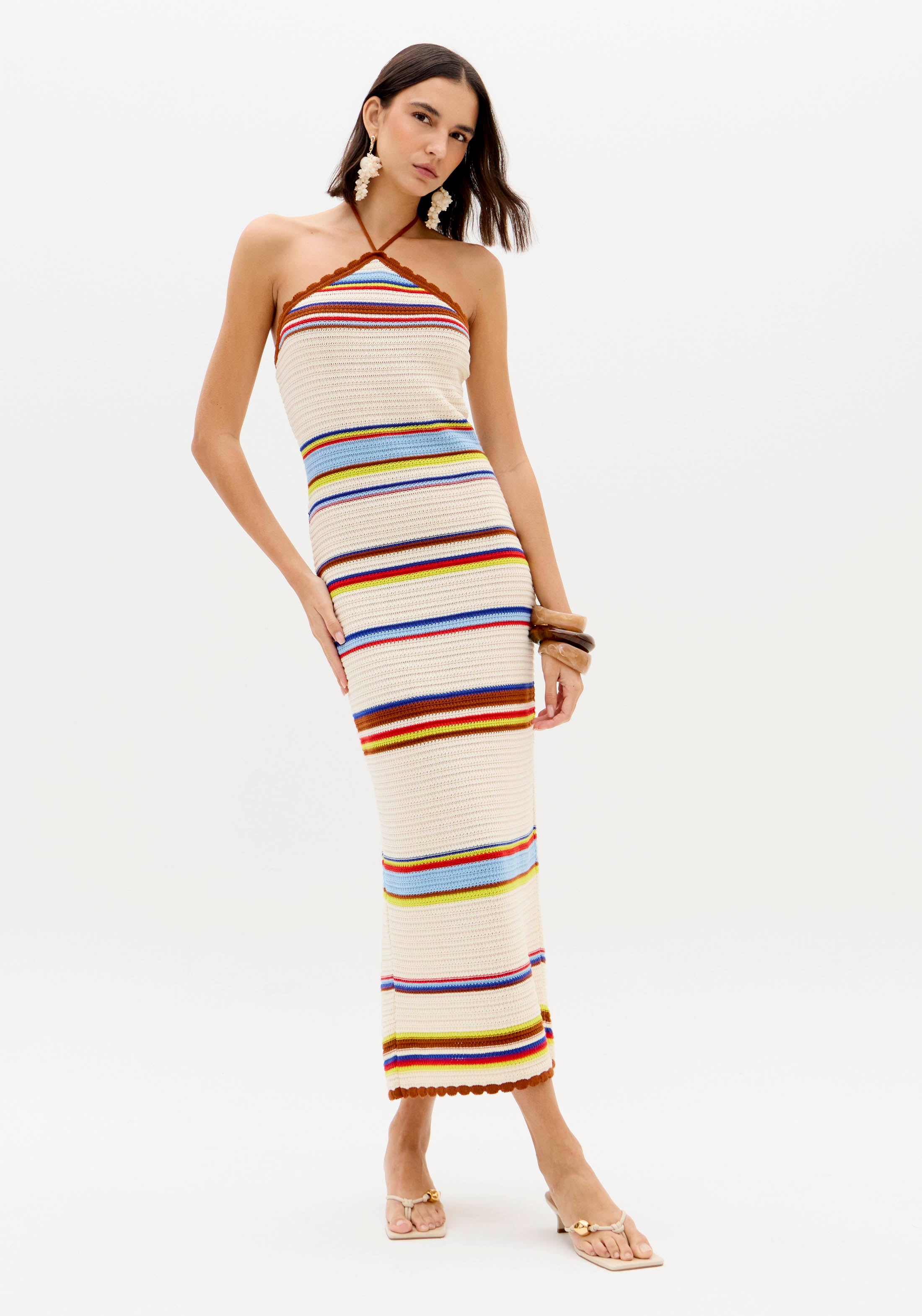 Halter Neck Multi-Stripe Knit Dress Lança Perfume