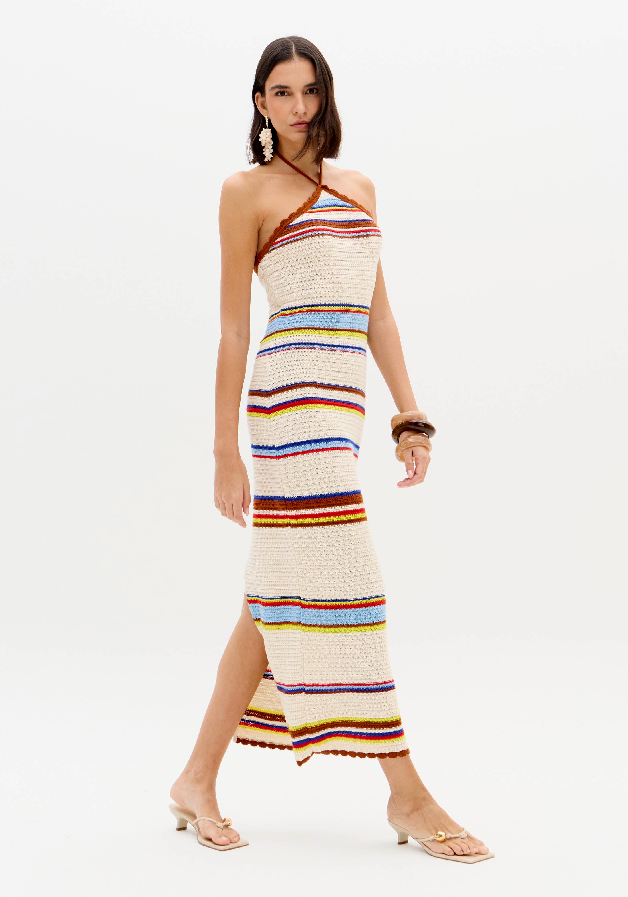 Halter Neck Multi-Stripe Knit Dress Lança Perfume