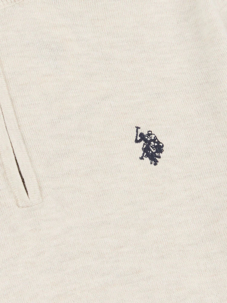Cream Cotton Funnel Neck 1/4 Zip Knit U.S. Polo Assn.