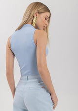 Sleeveless Ribbed Knit Top with High Neck Lez a Lez