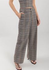 High-Waisted Straight-Leg Plaid Pants with Functional Pockets Lez a Lez