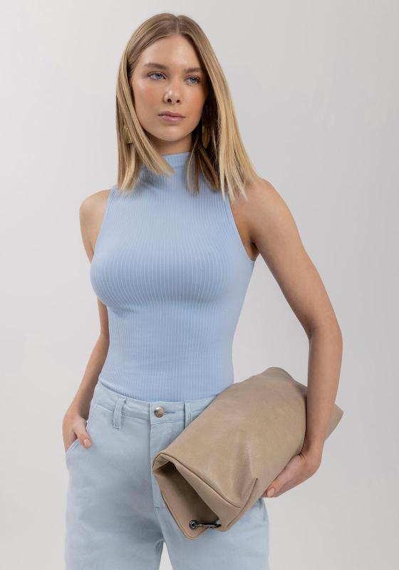 Sleeveless Ribbed Knit Top with High Neck Lez a Lez